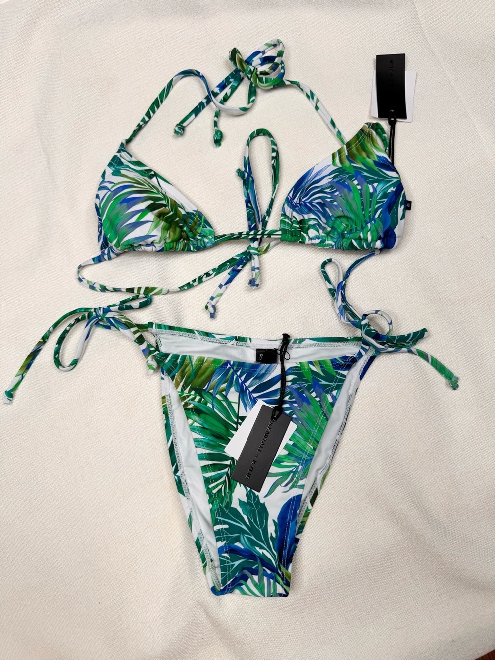 Kendall + Kylie Bikini Set Womens Size M Palm Leaf Print Triangle Tie Side